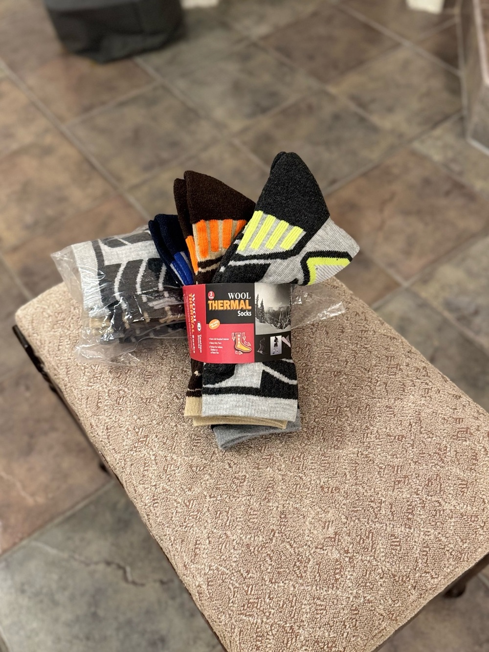 Wool Thermal Socks for Men — Gray/Black with Neon Yellow & Orange Accents